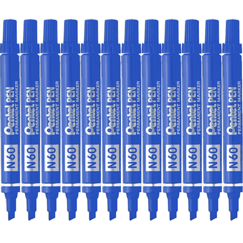 Pentel N60 Box 12 Permanent Marker Chisel Point (Blue)