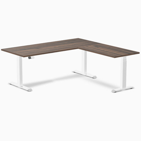 Desky Eco L-Shape Melamine Sit Stand Desk 180 x 175 cm Jarrah Legno Top and White Leg