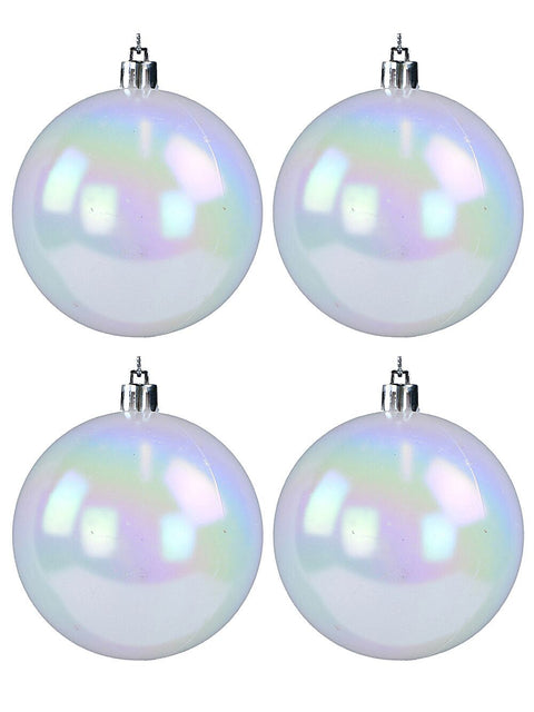 Christmas Warehouse - DECR9166 4x Lustrous Matte White Statement Iridescent Tint Baubles | 80mm White with Iridescent
