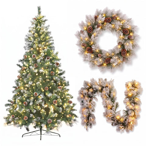 Christabelle 1.2m Pre-Lit LED Tree 61cm Alpine Snow Wreath Prelit 2.74m Alpine Snow Christmas Garland