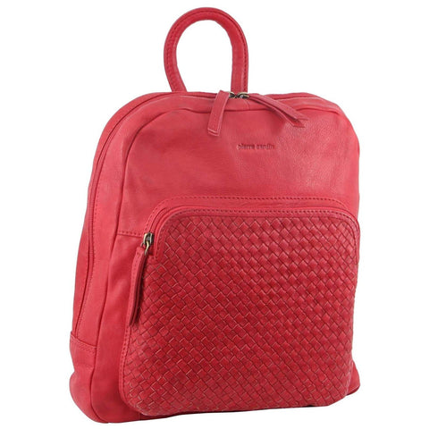 Pierre Cardin Womens Woven Soft Leather Backpack Bag Travel - Red