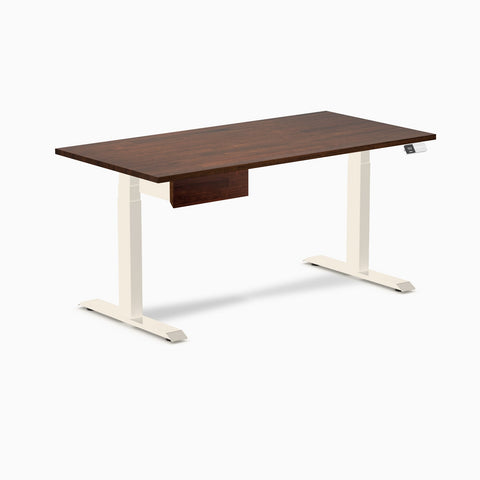 Desky Dual Rubberwood Standing Desk With Drawer 150cm Red Walnut Desktop and Wheat Frame