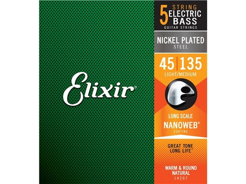 Elixir #14207 Bass Nano Coating 5 String Steel 45-135 Light Medium