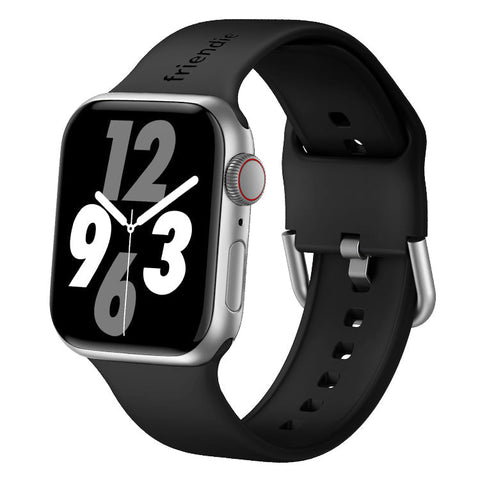 Friendie Byron Silicone Sports Band for Apple Watch 7/8/9/10/11/SE  (Black/Silver) [Large] [42/44/45/46mm Ultra 49mm