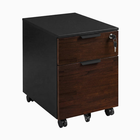 Desky Minimal Filing Cabinet - Black / Dark Walnut Rubberwood