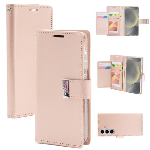 Goospery Rich Diary for Galaxy S24 Plus - Rose Gold