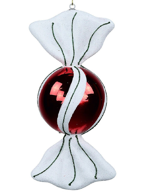 Christmas Warehouse - DECRH034 Red & White Striped Candy Sweet Whimsical Essential Ornament | 18cm Red & White with Green