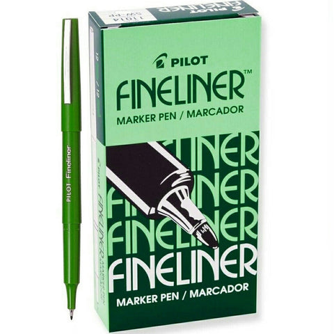 Pilot Original Fineliner Pen Marker 0.4mm Green Box 12