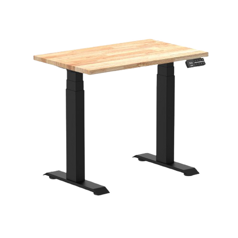 Desky Dual Mini Rubberwood Sit Stand Desk 80cm Natural Desktop and Matte Black Frame