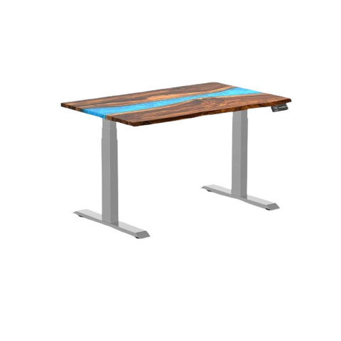 Desky Dual Resin Hardwood Sit Stand Desk 120cm Pheasantwood Blue River Desktop and Frame
