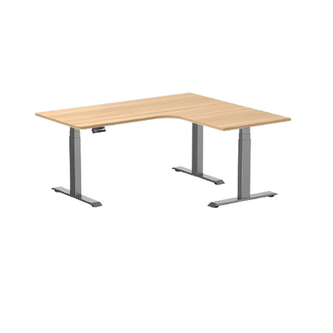Desky L-Shape Melamine Sit Stand Desk 160cm - Left Return Sublime Teak Top and Space Grey Leg