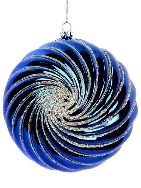 Christmas Warehouse - DECRH975 Blue Dynamic Signature Shiny Textured Whirlpool Glitter Bauble | 12cm Blue with Champagne