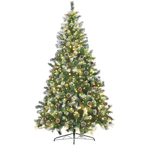 Christabelle 1.8m Pre-Lit LED Artificial Christmas Tree with Snow Tipped Needles Pine Cones Stand
