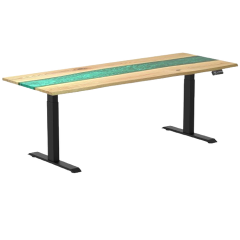 Desky Dual Resin Hardwood Sit Stand Desk 200cm White Ash Emerald River Desktop and Matte Black Frame