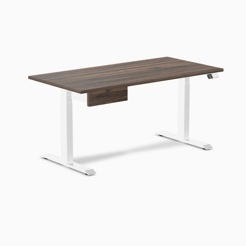 Desky Dual Melamine Standing Desk With Drawer 150cm Jarrah Legno Desktop and White Frame