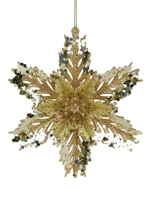 Christmas Warehouse - DECRH860 3D Layered Gold Sequin Snowflake Whimsical Essential Ornament | 15cm Gold with Silver