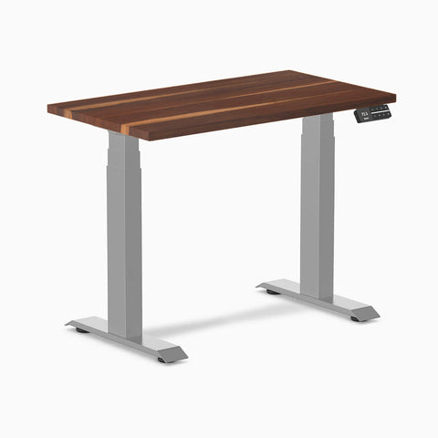 Desky Dual Mini Hardwood Sit Stand Desk 90cm Pheasantwood Desktop and Grey Frame