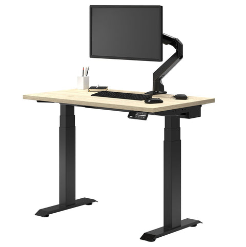 Desky Dual Mini Sit Stand Desk 1000x600 Jarrah Legno Desktop and Matte Black Frame