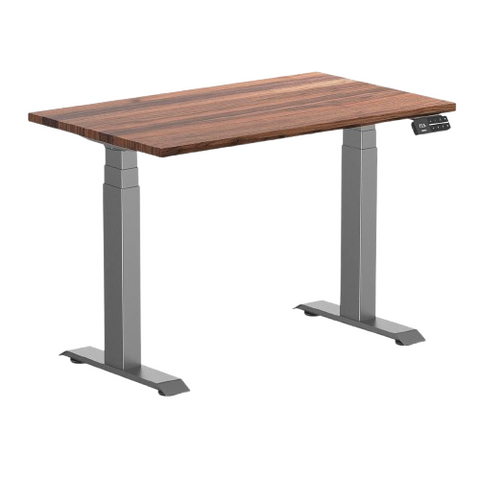 Desky Dual Mini Hardwood Sit Stand Desk 100cm Walnut Desktop and Space Grey Frame