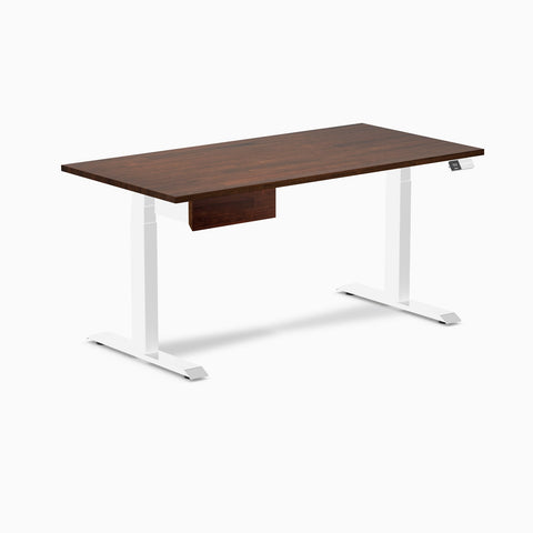 Desky Dual Rubberwood Standing Desk With Drawer 150cm Red Walnut Desktop and White Frame