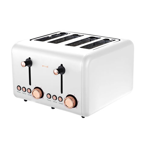 Pronti 4 Slice Stainless Steel Toaster Rose Trim Collection (White)