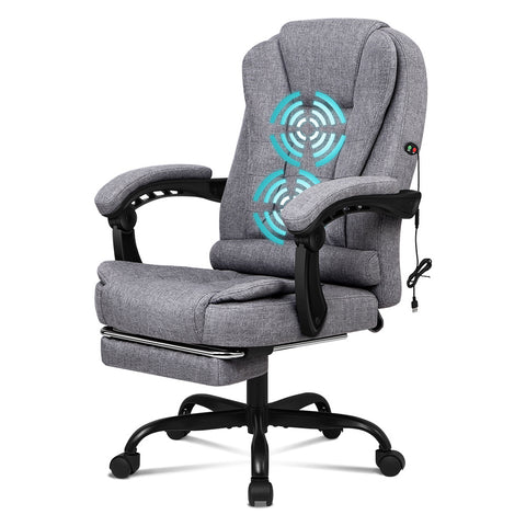 ALFORDSON Massage Office Chair Grey Fabric Footrest Executive Seat (Grey)