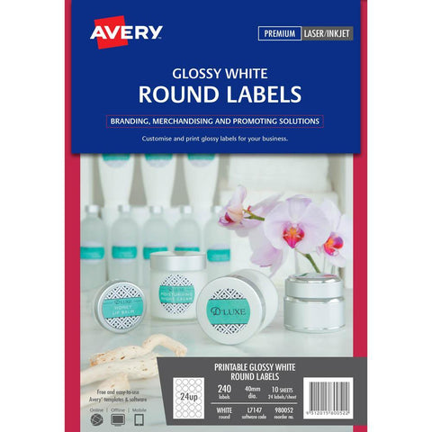 Avery 980052 L7147 Printable Round Labels 40mm( Glossy White) [Pack 240]