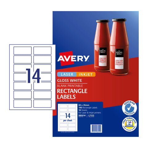 Avery Gloss Rectangle Labels, 80 x 35 mm [140-Pieces]