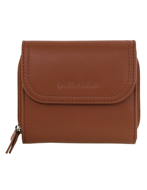 Pierre Cardin Women's Leather Tri-Fold Tab Card Holder Wallet Cognac 11.5cm