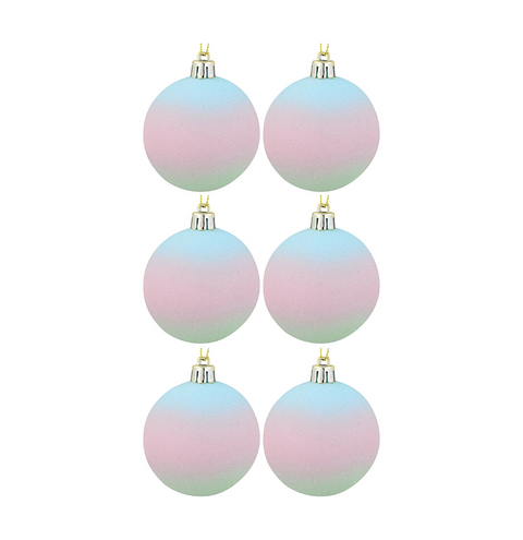 Christmas Warehouse - DECR2671 6x Whimsical Pastel Ombre Essential Sugared Frosted Baubles | 60mm Mixed Pastels