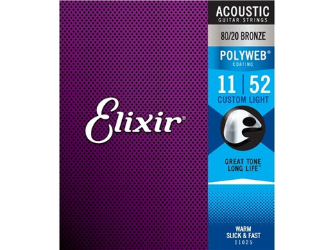 Elixir #11025 Acoustic Polyweb String 80/20 Bronze 11-52 Custom Light