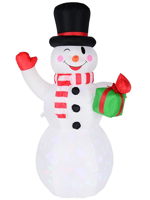 Christmas Warehouse - ARBL2601 2.1m Winking & Greeting Snowman With LED Disco Light | Outdoor Inflatable White with Red, Black, Green & Blue