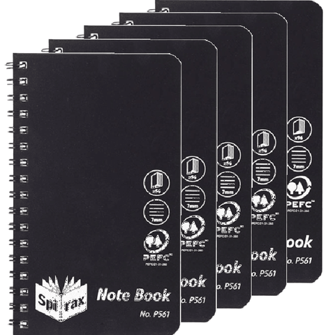 Spirax P561 Notepad Spiral Bound Side Open 96 Page (Black) [5 Pack]