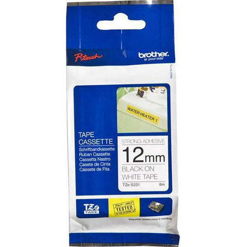 Brother Tze-S231 Strong Adhesive Tape 12mm (Black On White)