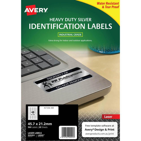 Avery 959201 L6009 Heavy Duty Laser Labels (Silver) [Pack 20]
