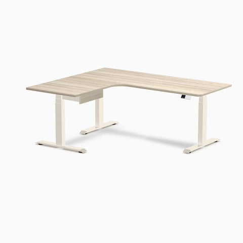 Desky L-Shape Melamine Standing Desk With Drawer 180cm - Left Return Classic Oak Top and Wheat Leg