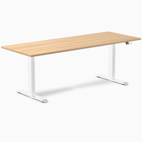 Desky Dual Melamine Sit Stand Desk 200cm Sublime Teak Desktop and White Frame