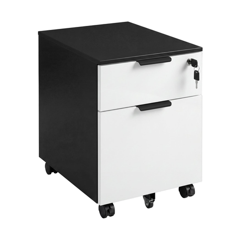 Desky Minimal Filing Cabinet - Black / White Melamine