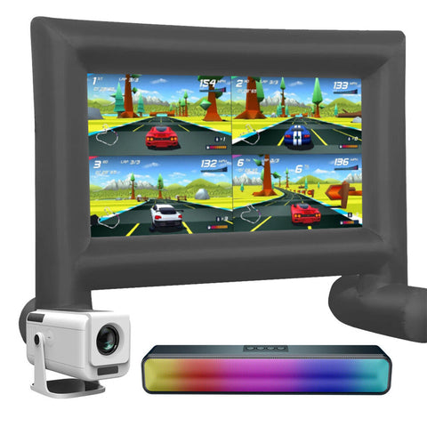 Laser 3pc Precision Outdoor Gaming Projector Soundbar Screen Bundle HD Bluetooth