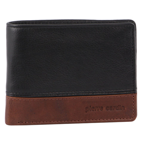 Pierre Cardin Men's Leather Tri-Fold RFID Protected Wallet 12cm Black Cognac