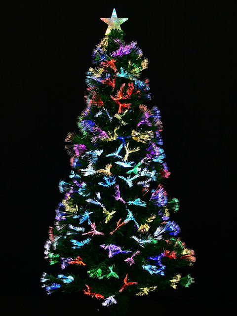 Christmas Warehouse - TREEFX70 1.5m Vivid Multi Colour Dynamic LED Fibre Optic Christmas Tree | 185 Tips Green with Multi Colour