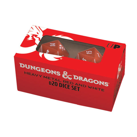 Ultra Pro: UP18396 D&D Heavy Metal D20 Red and White Dice Set 2 Dungeons & Dragons