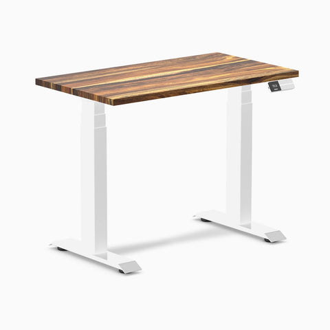 Desky Dual Mini Hardwood Sit Stand Desk 90cm Pheasantwood Desktop and White Frame