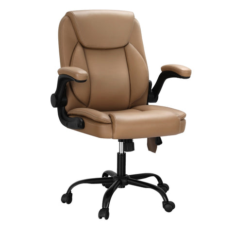 Artiss 2 Point Massage Office Chair Leather Mid Back (Brown)