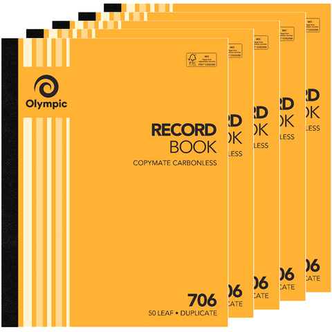 Olympic 5 Pack 706 Duplicate Record Book 50 Leaf Bulk