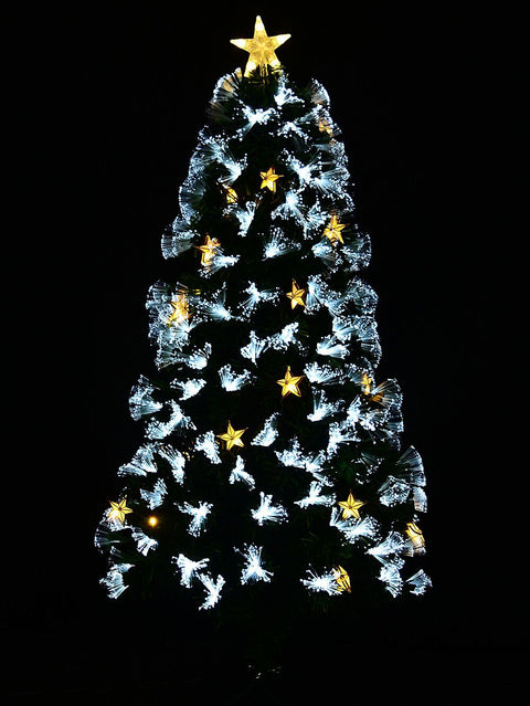 Christmas Warehouse - TREEFX72 1.5m Starry Night Fir Cool & Warm White Fibre Optic Christmas Tree | 150 Tips Green with Cool & Warm White