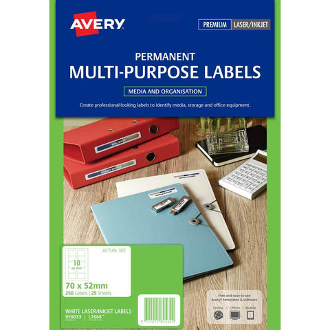 Avery 959033 L7666 Labels Media Diskette 70x52mm [Pack 25]
