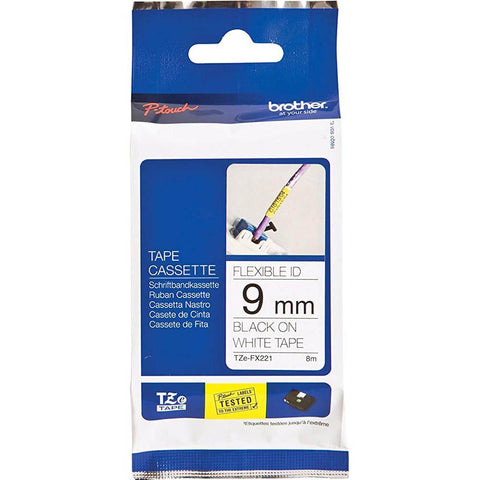 Brother TZE-FX221 Flexible Labelling Tape 9mm (Black On White)
