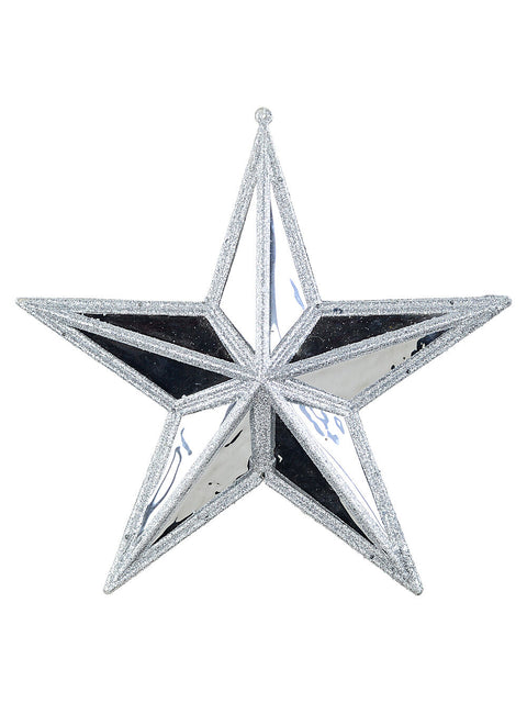Christmas Warehouse - DECR2644 Dynamic Liquid Chrome & Silver Grand Faceted Geometric Star Ornament | 25cm Silver