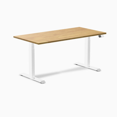 Desky Dual Rubberwood Sit Stand Desk 150cm Light Oak Desktop and White Frame